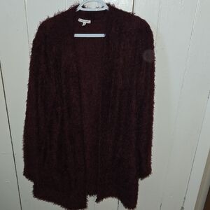 Maurices Women's XXL Fuzzy Open-Front Cardigan in Deep Burgundy
